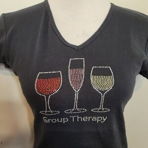 Group Therapy Women’s Fitted T-Shirt Black Short Sleeve Funny Graphic Tee‎